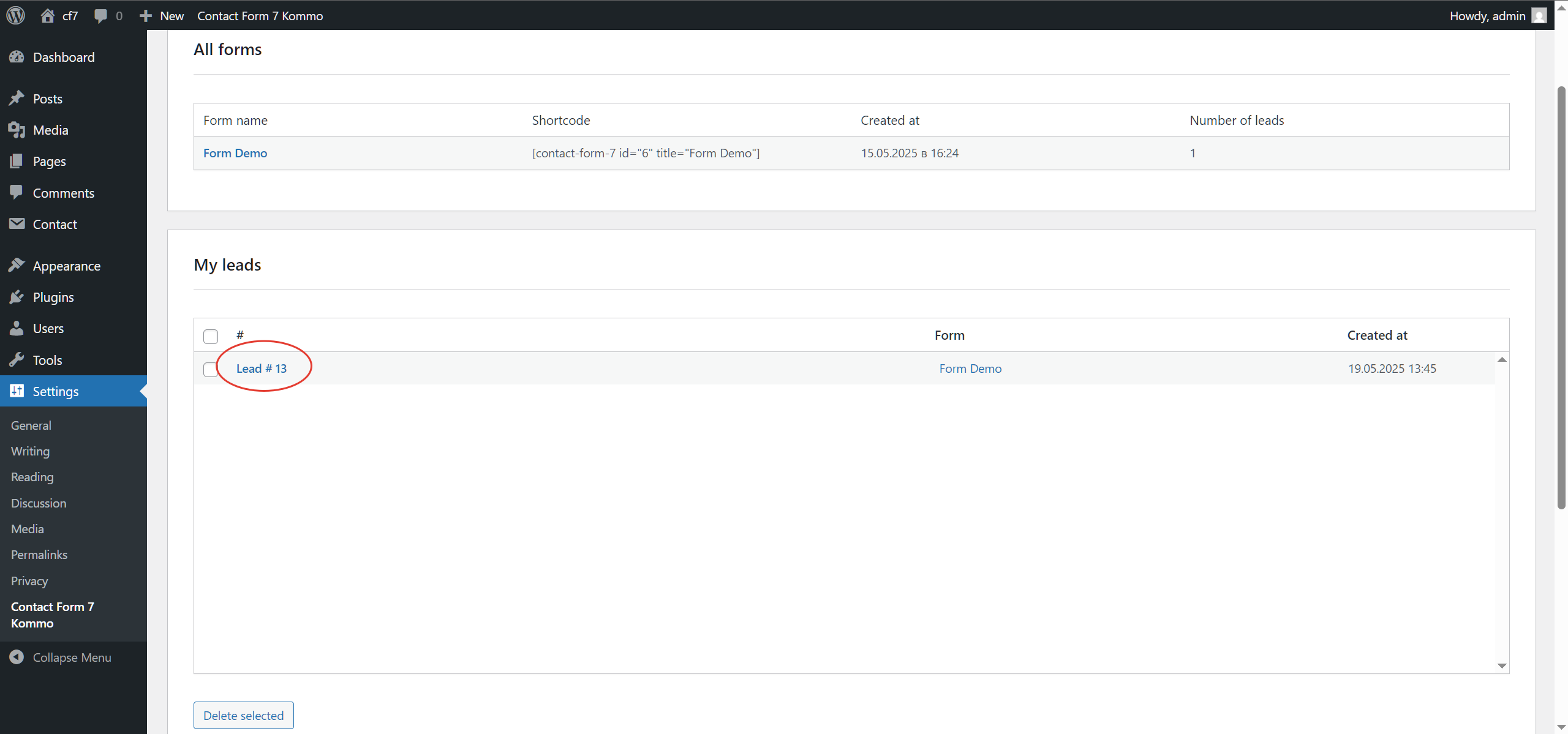 Contact Form 7 Wordpress integration with the Kommo