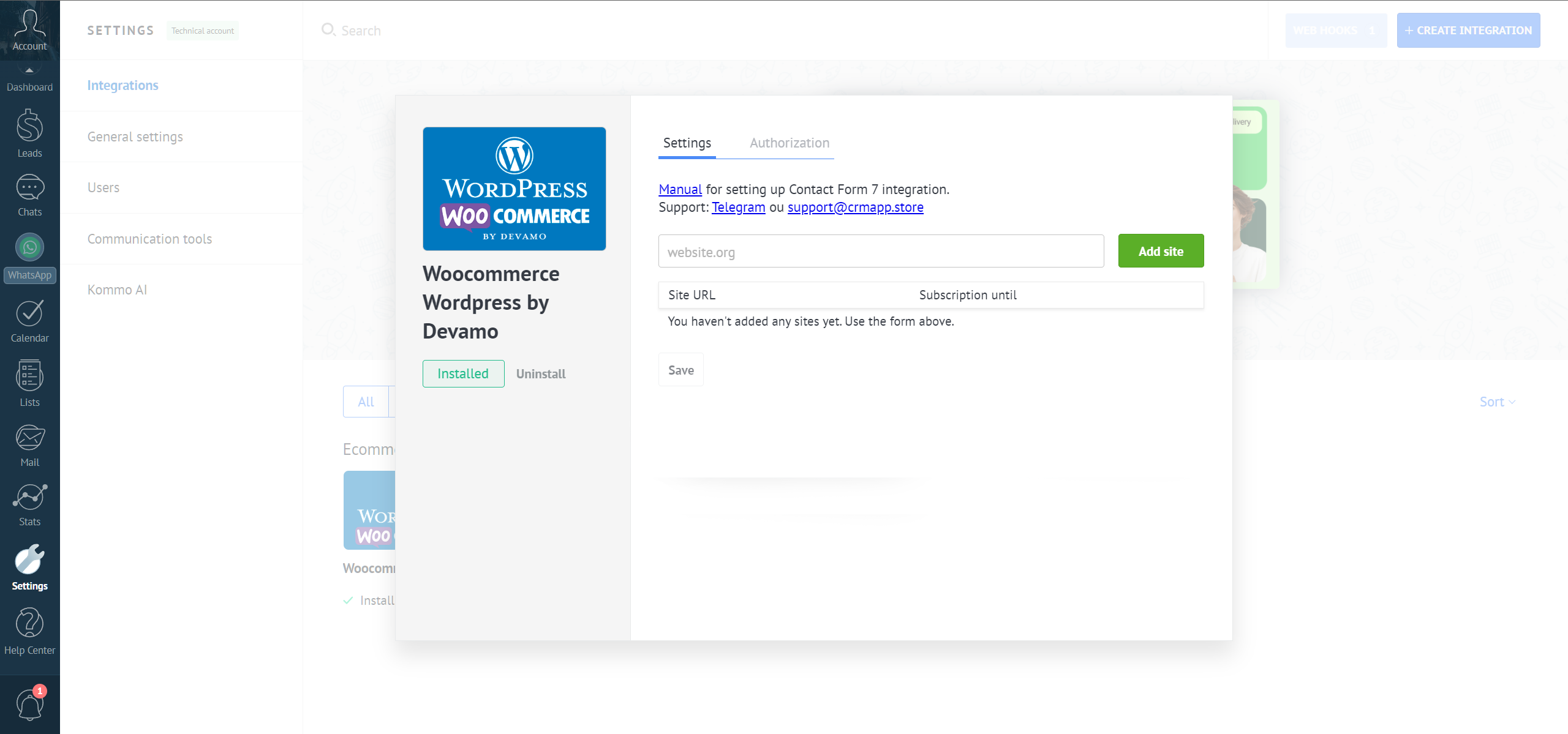Woocommerce Wordpress integration with the Kommo